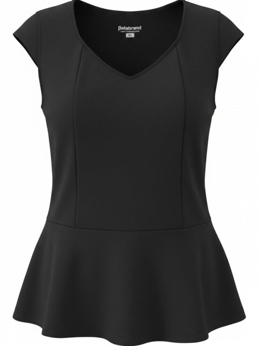Betabrand V-Neck Peplum Cap Sleeve Stretch Top Black Career Office Siren XL